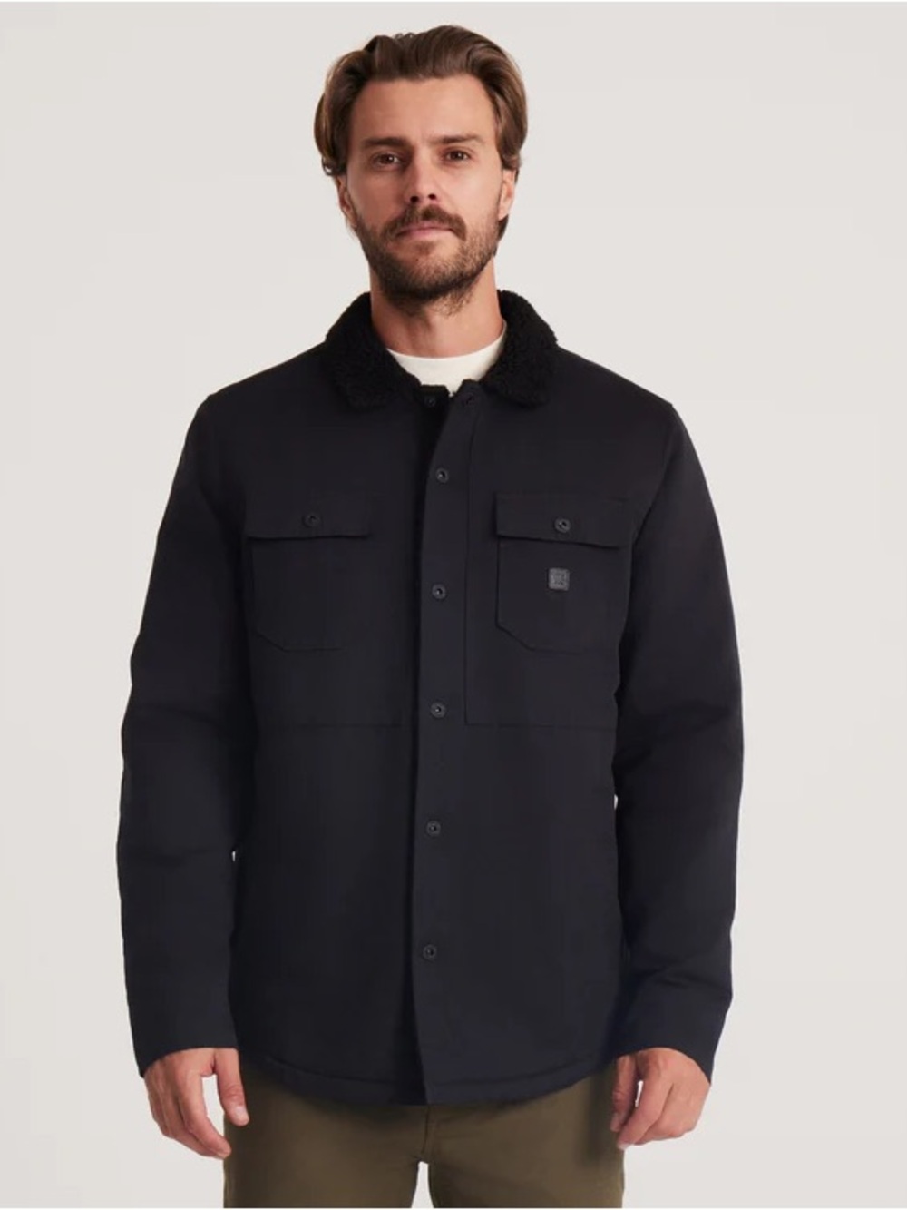 Roark Hebrides Sherpa Lined Jacket Men’s Size L Black Snap Front Long Sleeve
